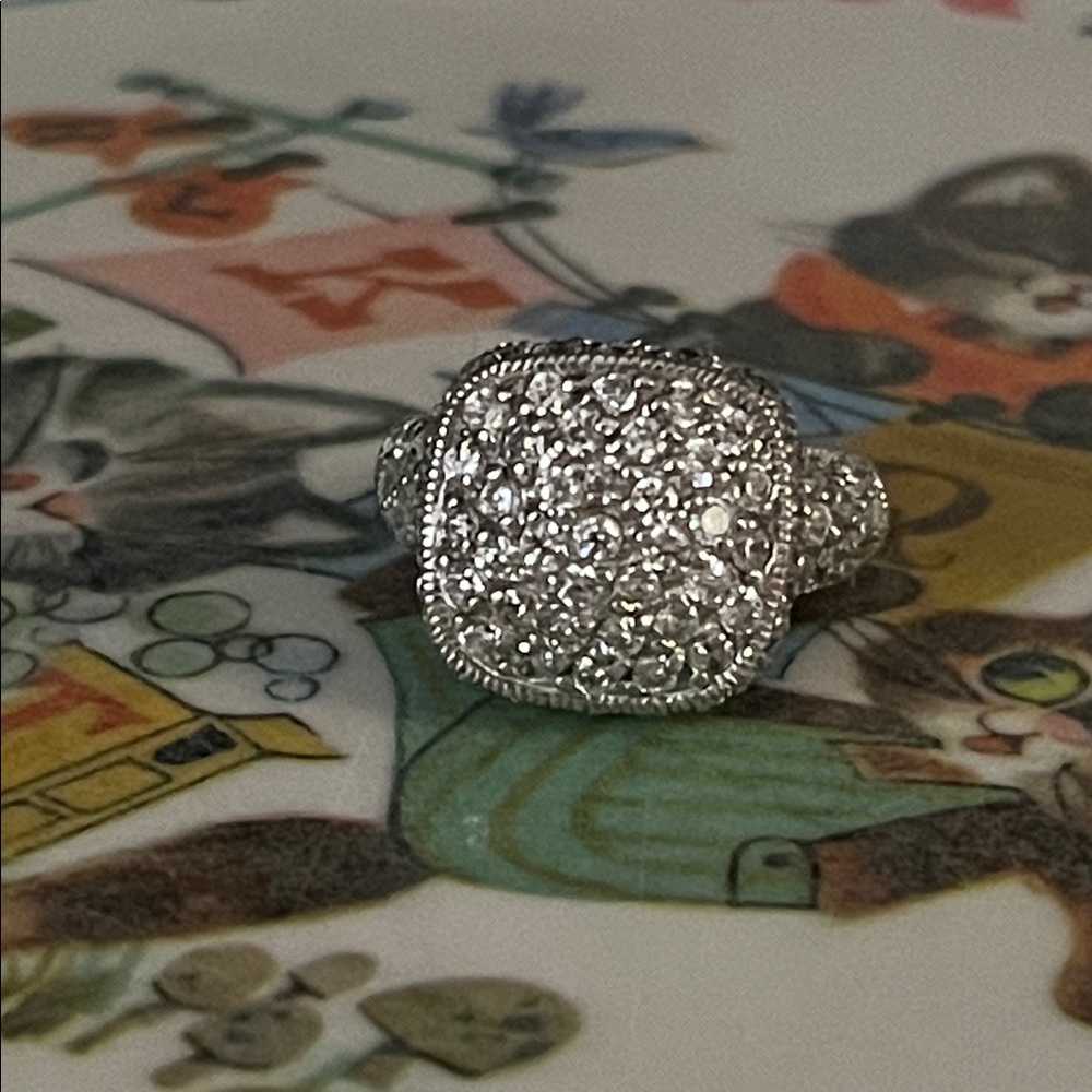 CZ Diamond Cluster Halo Ring in Sterling- size 6
